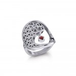Yin Yang Flower of Life Silver Ring with Gem