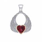 Gemstone Heart Angel Wings Silver and Gold Pendant