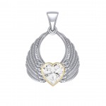 Gemstone Heart Angel Wings Silver and Gold Pendant