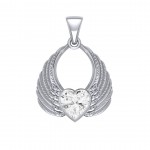 Gemstone Heart Angel Wings Silver Pendant