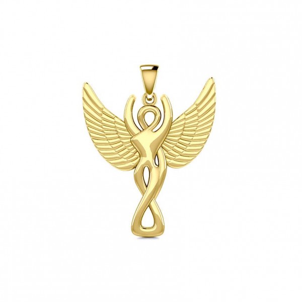 Solid Gold Winged Goddess Pendant