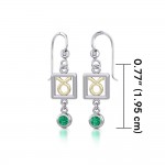 Taurus Zodiac Sign Silver and Gold Earrings Jewelry with Emerald