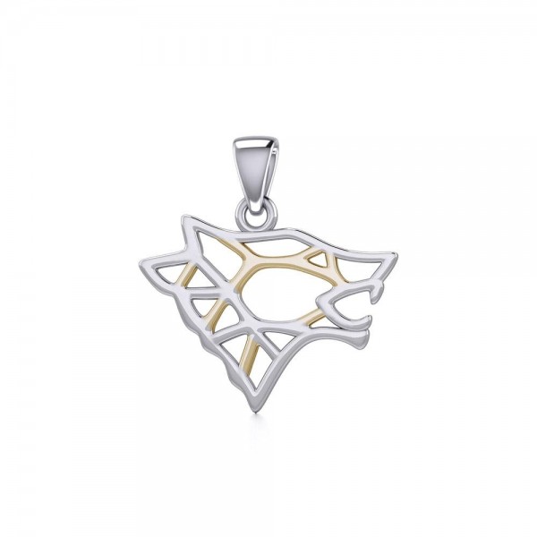 Geometric Wolf Silver and Gold Pendant