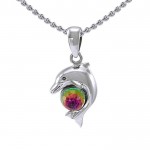 Dolphin and Stone Silver Pendant