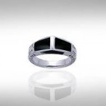 Modern Rectangle Inlaid Silver Ring with Side Motif