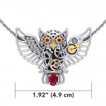Pendentif Steampunk Owl Silver and Gold avec pierre précieuse