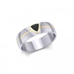 Black Magic Triangle Solitare Silver & Gold Ring
