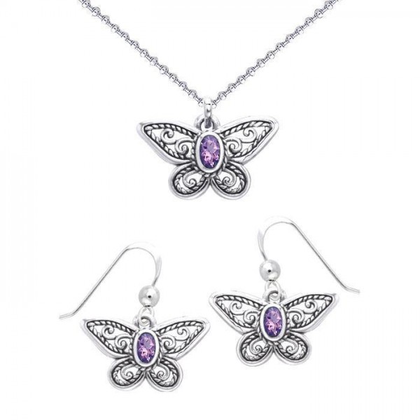 Transform into a beautiful butterfly ~ Sterling Silver Jewelry Set with Splendid Gemstones