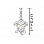 Turtle with Flower of Life Shell Silver and Gold Pendant