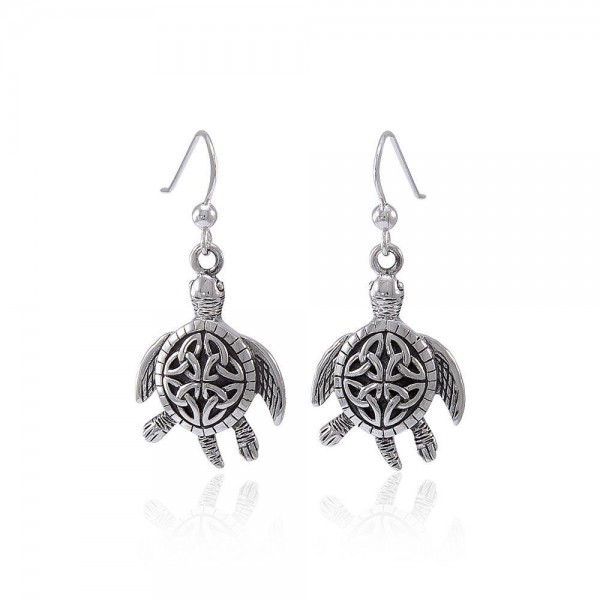 Celtic Knot Sea Turtle Silver Earrings