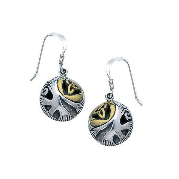 Celtic Trinity in Round Silver and Gold Earrings