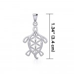 Turtle with Flower of Life Shell Silver Pendant