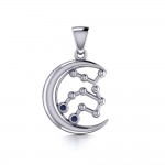 Crescent Moon and Virgo Astrology Constellation Silver Pendant