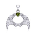 Guardian Angel Wings Silver Pendant with Birthstone