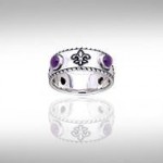 Fleur De Lis with Gems Silver Ring