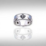 Fleur De Lis with Gems Silver Ring