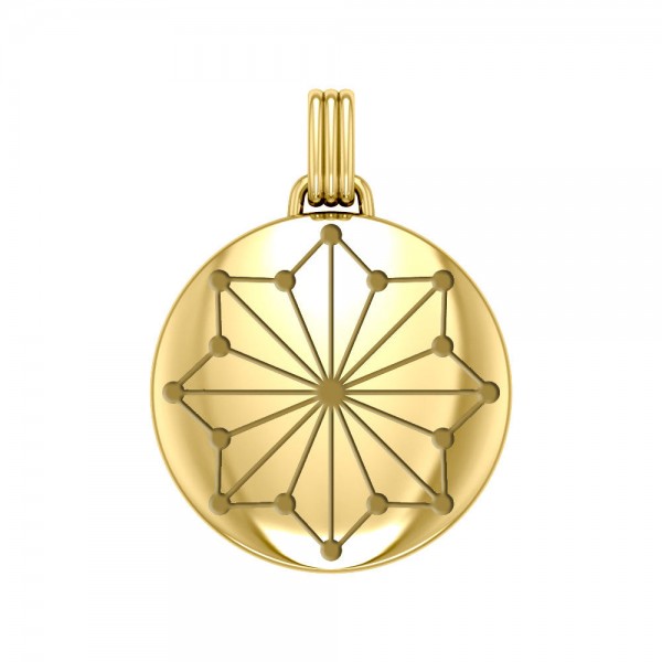 Round Tetragram Energy Symbol Gold Vermeil Plate on Silver Medallion Pendant