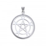 Round The Star with Crescent Moon Silver Pendant