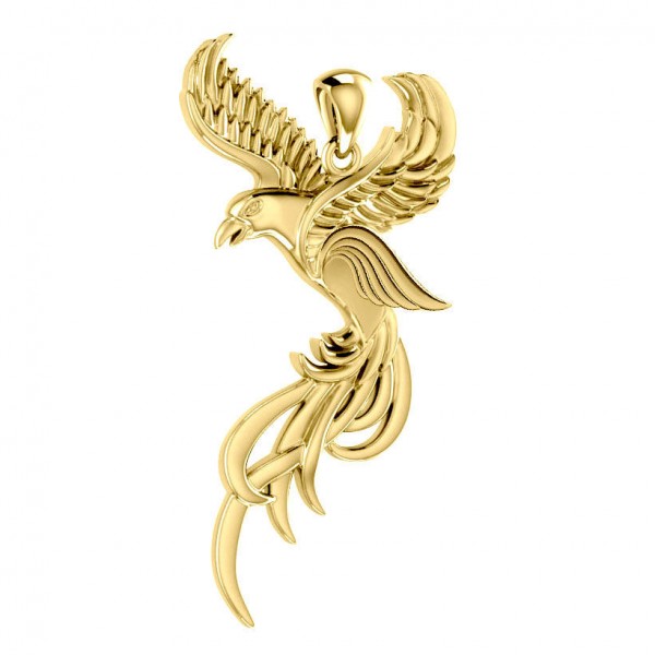 Envolez-vous vers les cieux Flying Phoenix Solid 14K Gold Pendentif