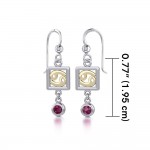 Cancer Zodiac Sign Silver and Gold Earrings Jewelry with Ruby