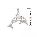 Swimming Dolphin with Flower of Life Silver and Gold Pendant