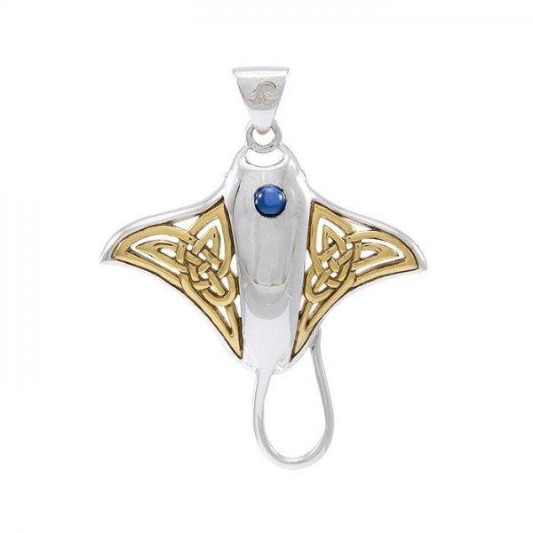 Celtic Manta Ray Sterling Silver and 14 K Gold  Pendant