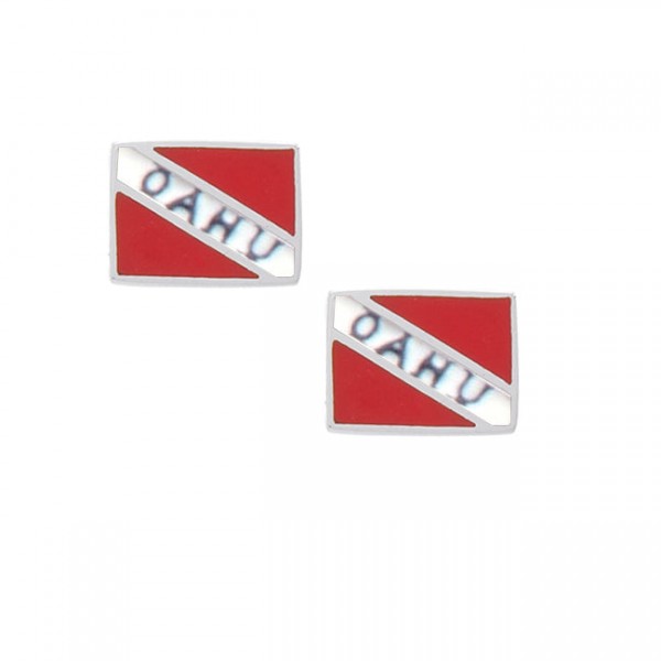 Oahu Island Dive Flag and Dive Equipment Silver Post Earrings