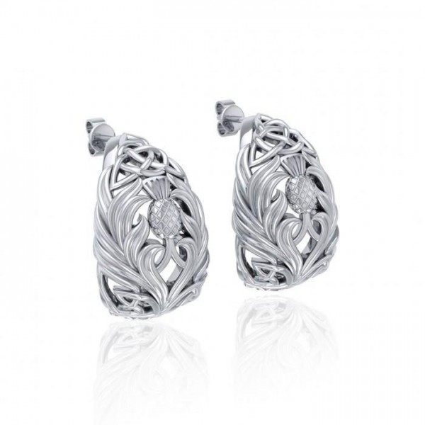 A strong emblem in full bloom ~ Sterling Silver Jewelry Celtic Thistle Post Earrings