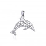 Swimming Dolphin with Flower of Life Silver Pendant