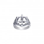 A powerful combination of Celtic elements ~ Sterling Silver Jewelry Ring in Fleur-de-Lis and Claddagh