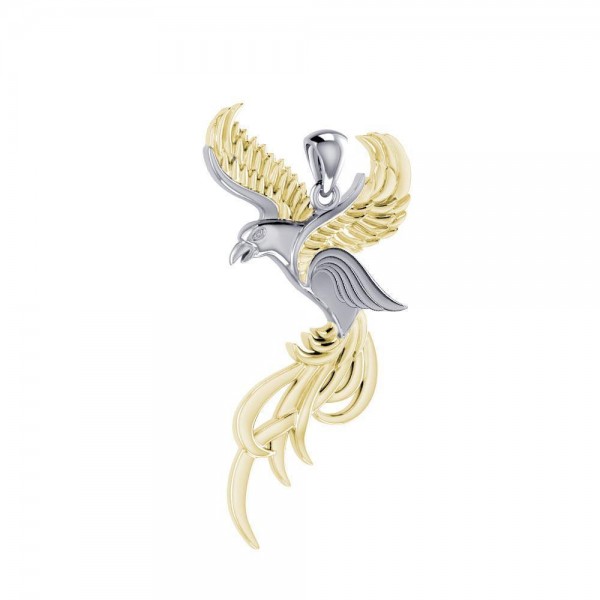 Soar to the Heavens Flying Phoenix Silver and Gold Pendant
