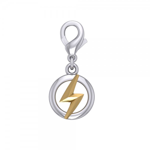 Zeus God Lightning Bolt Silver and Gold Clip on Charm