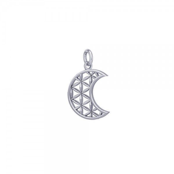 The Flower of Life in Crescent Moon Sterling Silver Charm