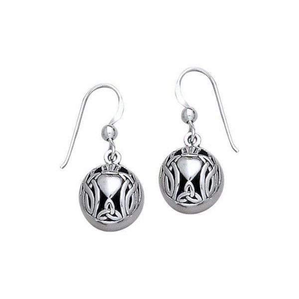 I give you my heart and crown with love ~ Celtic Knotwork Irish Claddagh Sterling Silver Hook Earrings