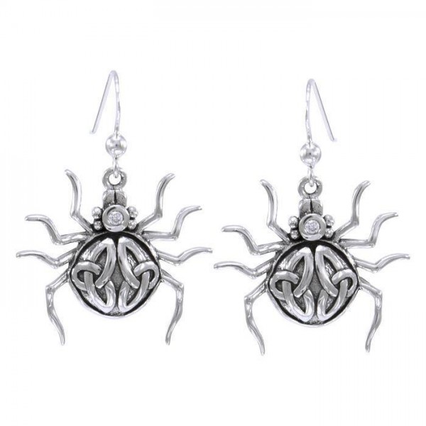 Spider with Triquetra Silver Earring
