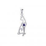 Lovely Heart Cat Silver Pendant with Gem