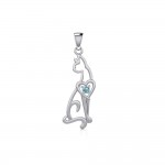Lovely Heart Cat Silver Pendant with Gem