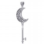 Crescent Moon Spiritual Enchantment Key Silver Pendant