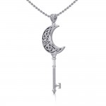 Crescent Moon Spiritual Enchantment Key Silver Pendant