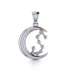 Crescent Moon and Scorpio Astrology Constellation Silver Pendant