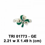 Lucky Shamrock Clover Silver Ring with Enamel