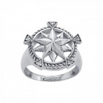 Compass with Gemstone Silver Ring