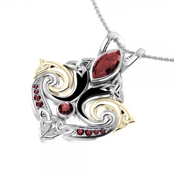 Look beyond your lifebs endless journey ~ Sterling Silver Celtic Triquetra Pendant Jewelry with 14k Gold accent and Gemstone