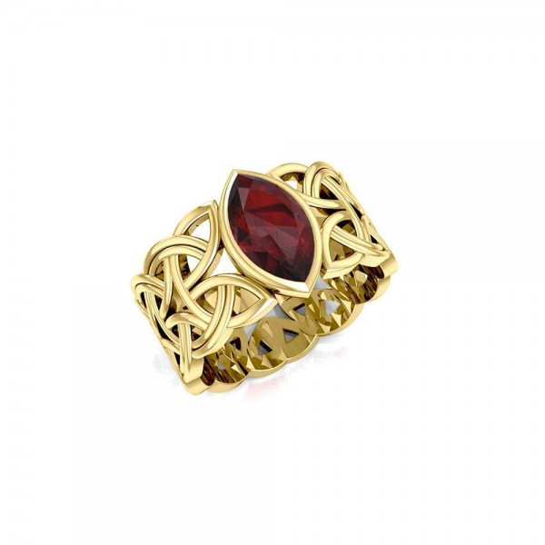 Viking Borre Knot Solid Gold Ring with Marquise Gemstone
