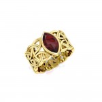 Viking Borre Knot Solid Gold Ring with Marquise Gemstone
