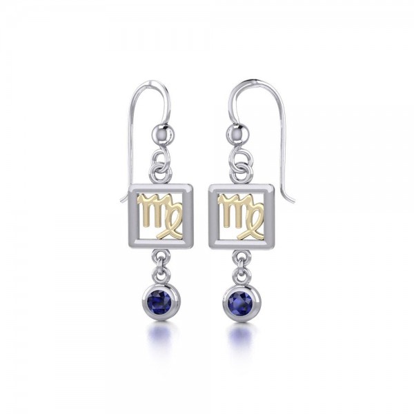 Virgo Zodiac Sign Silver and Gold Earrings Jewelry with Sapphire