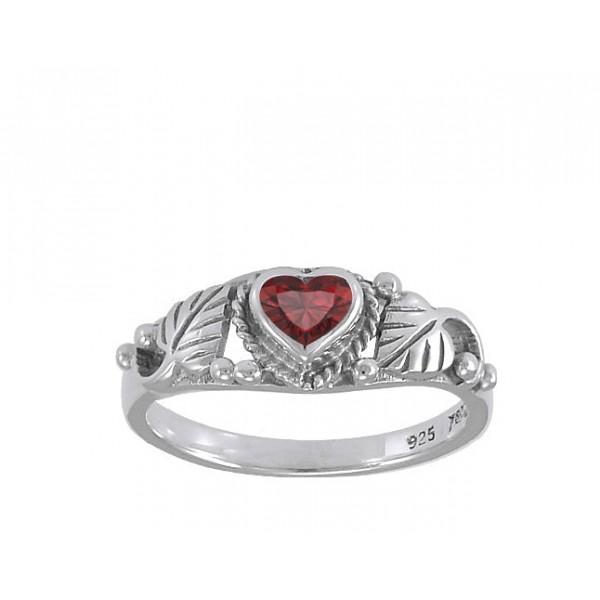 Leaf & Heart Sterling Silver Ring