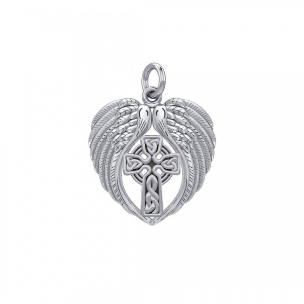 Feel the Tranquil in Angels Wings Sterling Silver Charm with Celtic Cross