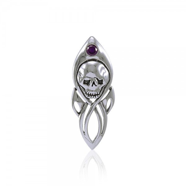 Skull with Gem Silver Pendant