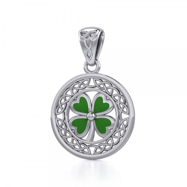 Lucky Celtic Four Leaf Clover Silver Pendentif en argent avec émail